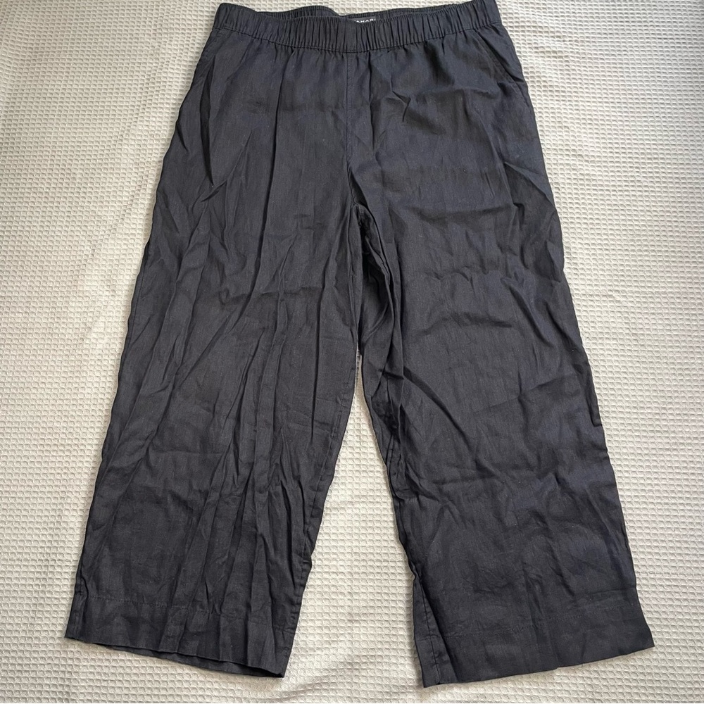 Tahari 100% Linen Pants XL Women’s Wide Leg Crop Black Lagenlook